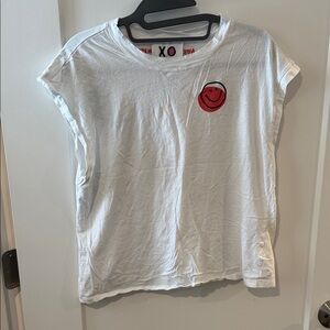 Kerri Rosenthal White T-Shirt with Pink and Black Design